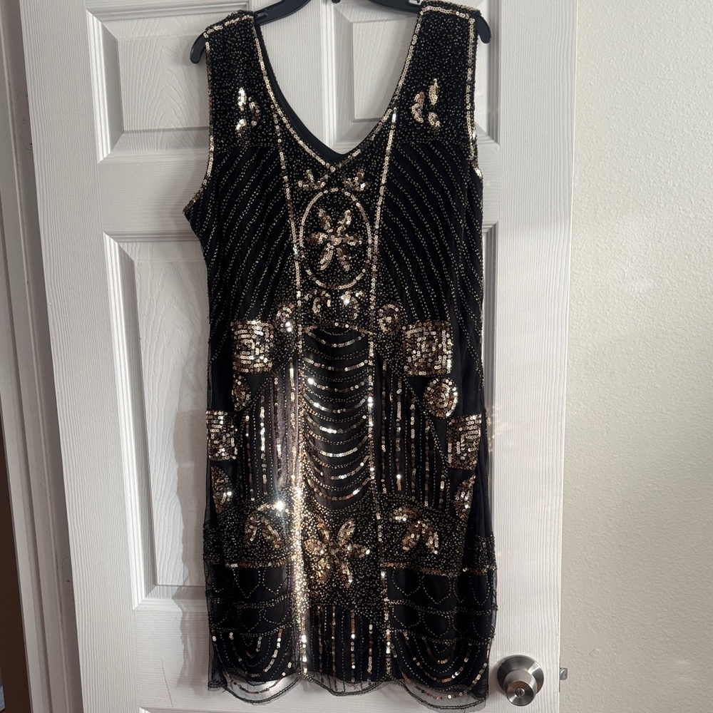 Glamorous Black and Gold Sequin Mini Dress